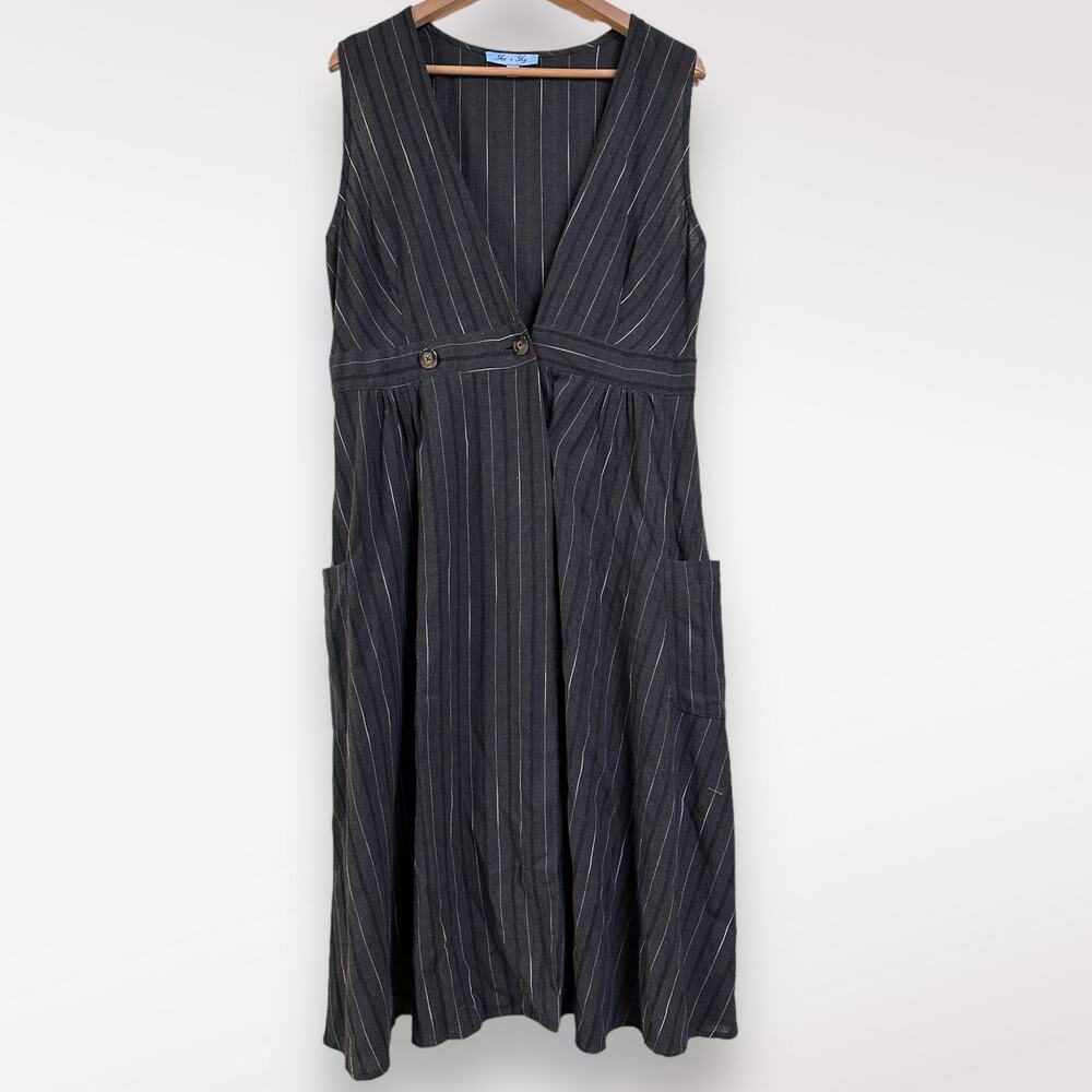 She+Sky L Open Buttoned Pinafore Dress Striped Nautical Spring Festival‎